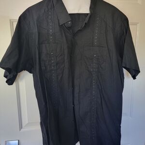 Texas Standard Guayabera Linen Black Button Down Casual Shirt